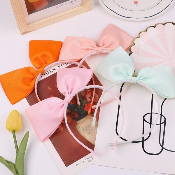 

hair accessories 1piece 20colors solid color big bows band for kids girls ribbon handmade baby hairbands headband headwear, Slivery;white