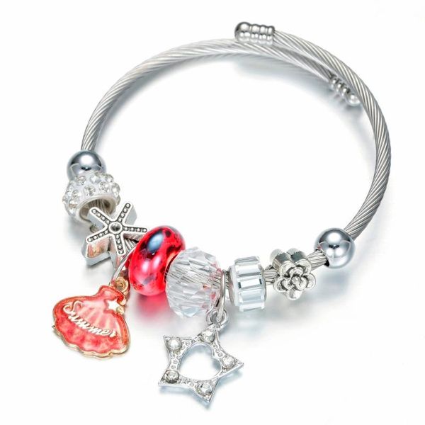 

bangle vintage cuff bracelets & bangles for women jewelry fashion alloy crystal beaded shell charm bracelet with star pendant bijoux, Black