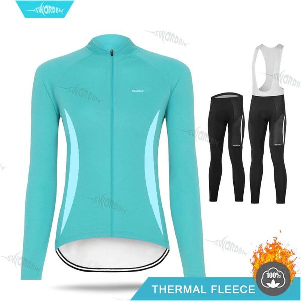 

lady cycling jersey set women long sleeve clothes winter clothing female thermal fleece mtb uniform kit ropa ciclismo racing sets, Black;blue