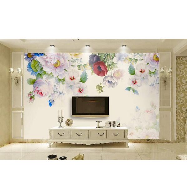 

wallpapers custom mural wallpaper simple pastoral flowers butterfly hand painted po wall paper living room wedding house papel de parede