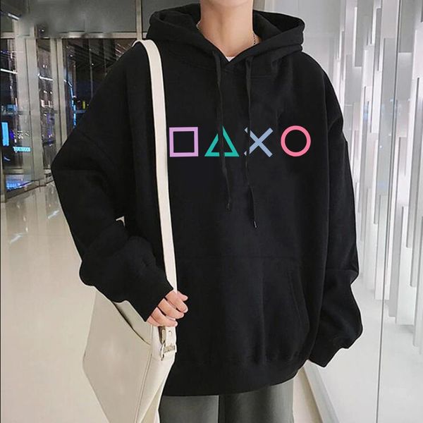 

men's hoodies & sweatshirts fun game controller button graphic hoodie playstation printed sweatshirt oversized, Black