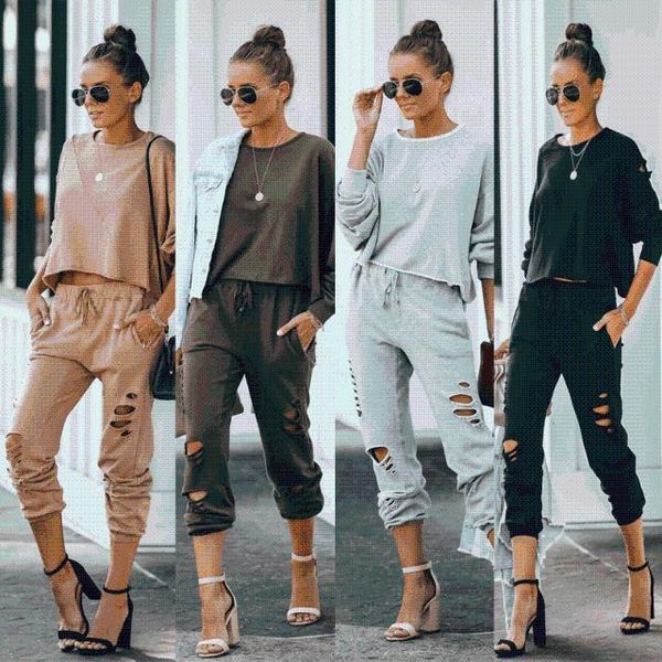 

women's t-shirt fashion women solid color sweaters chain decor v-neck long sleeve spring autumn, White