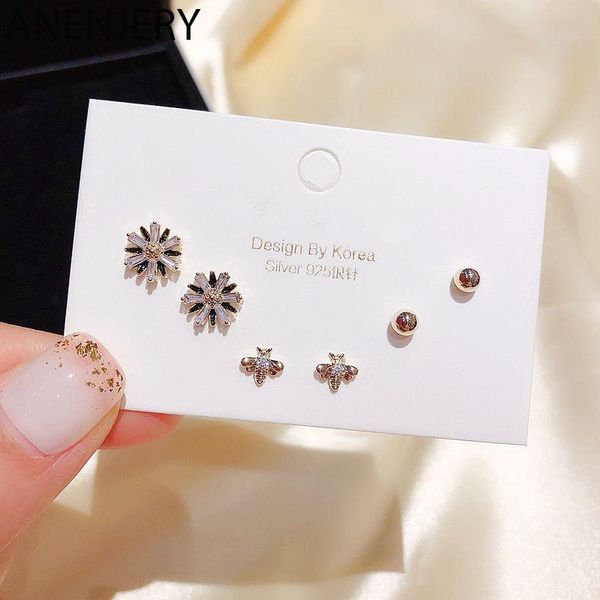 

stud goldria charming zirconia crystal flower honeybee earring set 925 sterling silver 6-piece for women s-e1198, Golden;silver