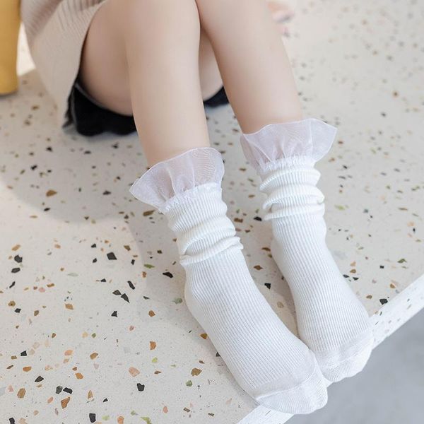 

princess girls long socks with big lace toddlers infants stripes kids cute child warmer cotton spring autumn, Pink;yellow