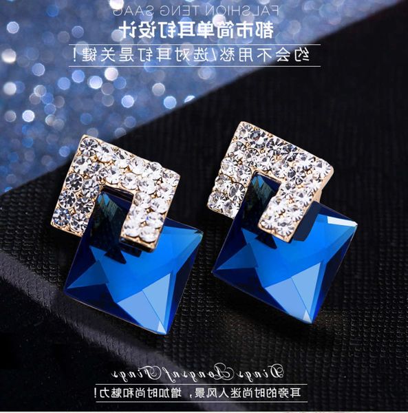 

earrings s925 pure silver temperament earpin diamond inlaid simple korean stud earrings crystal drill allergy, Golden