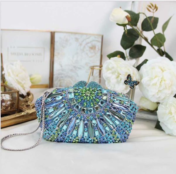 

evening bags blue gold color white diamond woman elegant bag rhinestone lady wedding bridal sweet handbag female dinner clutch wallet