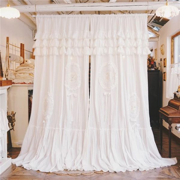 

curtain & drapes handmade 100% cotton blackout curtains french retro rococo flower cortina solid white lolita cupcake layer ruffle