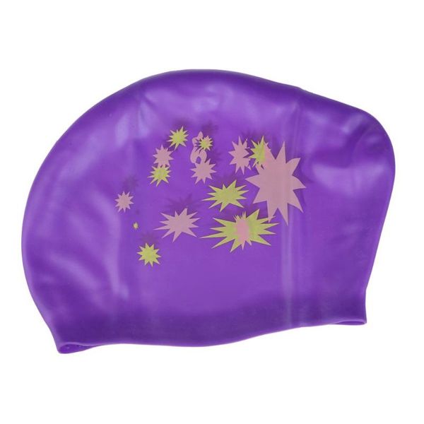 

elos-silicone waterproof swimming cap - purple & star caps