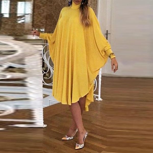 

casual dresses vonda women loose midi dress 2021 autumn winter high neck long sleeve party femme robe bohemian sundress vestidos, Black;gray