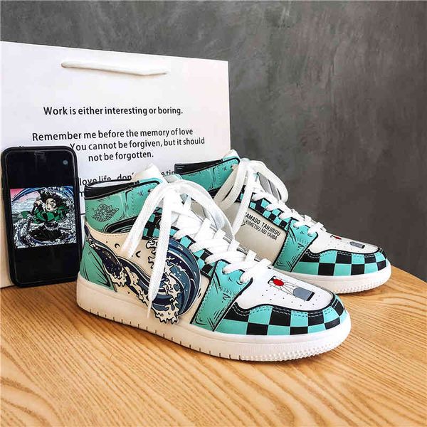 

anime shoes demon slayer casual cosplay high sneakers plus size couple shoes, Black