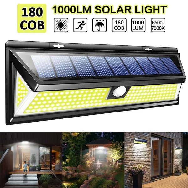 

led pir motion sensor solar power wall light outdoor waterproof 1000lm lamps