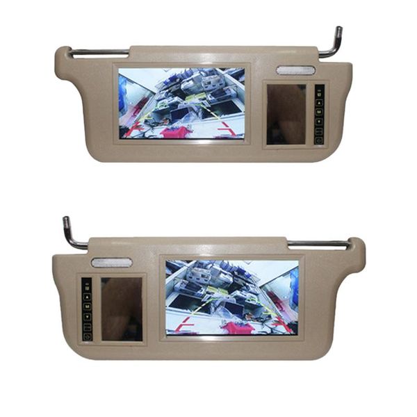 Visor de sol do carro de polegada espelho tela monitor LCD DC 12V bege interior para AV1 AV2 player câmera vídeo
