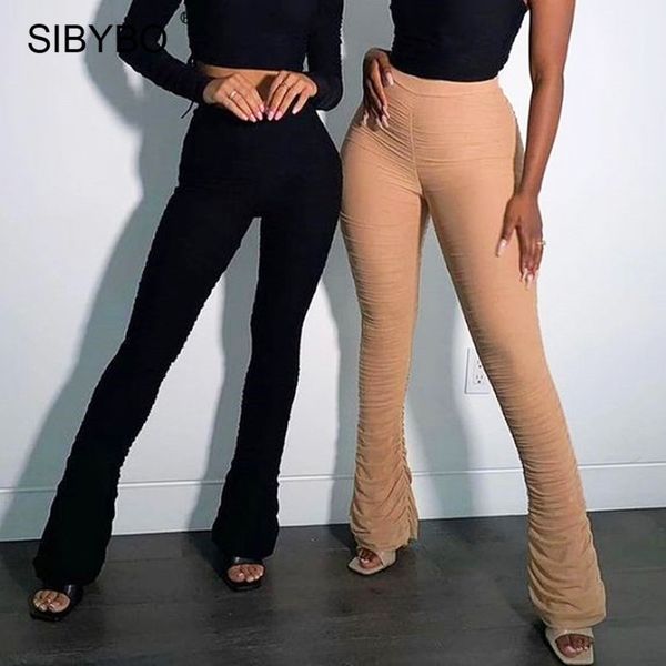 

sibybo black ruched stacked sweatpants women high waist elastic long pants female spring streetwear casual trousers pantalones, Black;white