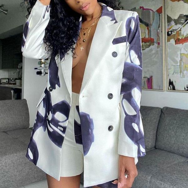 

women's suits & blazers clothing 2021 autumn winter printed loose suit long sleeved shorts two piece set clothes women, White;black