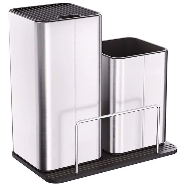 

kitchen universal knife block utensil holder set, 2 in 1 flatware organized, holds up to 12 knives, spatula forks storage & organization