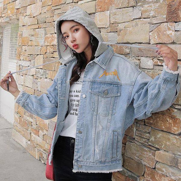 

women's jackets bornsra 2021 autumn embroidery fashion cowboy denim cotton streetwear button vintage women jeans female, Black;brown