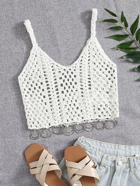 

o-ring detail crochet cover up r1aa#, White;black