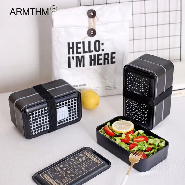 

dinnerware sets portable rectangular lunch box double plastic health material bento microwave tableware for office workers school
