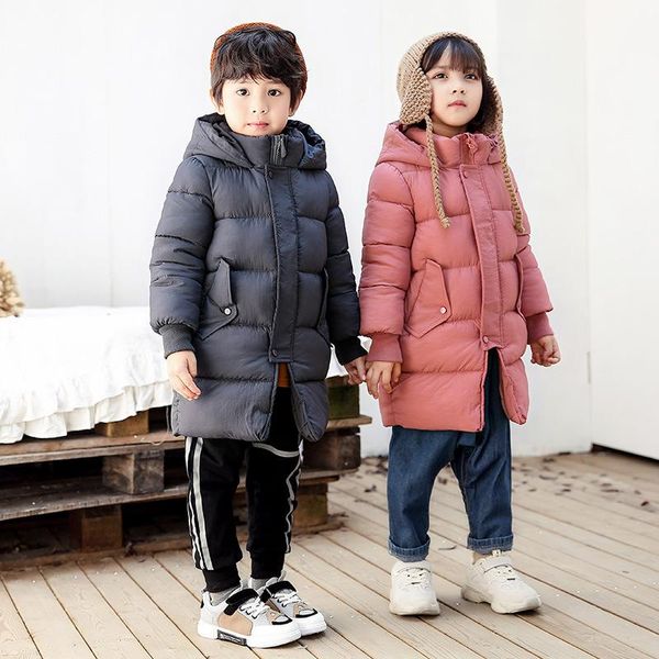 

coat boys winter children down jacket for girls outerwear kids warm thick fur collar hooded long coats, Blue;gray
