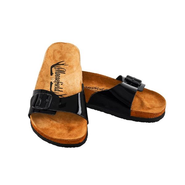 

moosefield leather glossy women's slippers md-6mmf women's summer season new model open toe leather slippers, Black