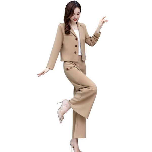 

early autumn women' suit korean style temperament fashion western wide leg pants professional wear two-piece women's two piece, White