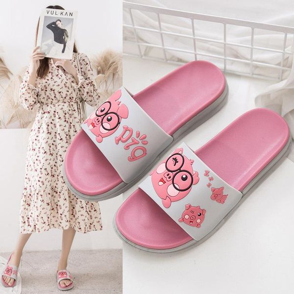 

woman slippers summer shoes cute piggy indoor silent anti-skid deodorant soft women outdoor flat beach slides, Black