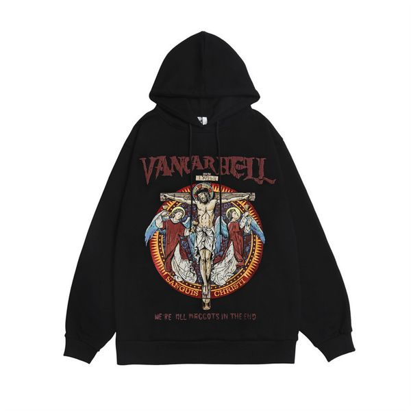 

jus printed plush men's street fashion brand loose hoodie autumn trend sports pullover, Black