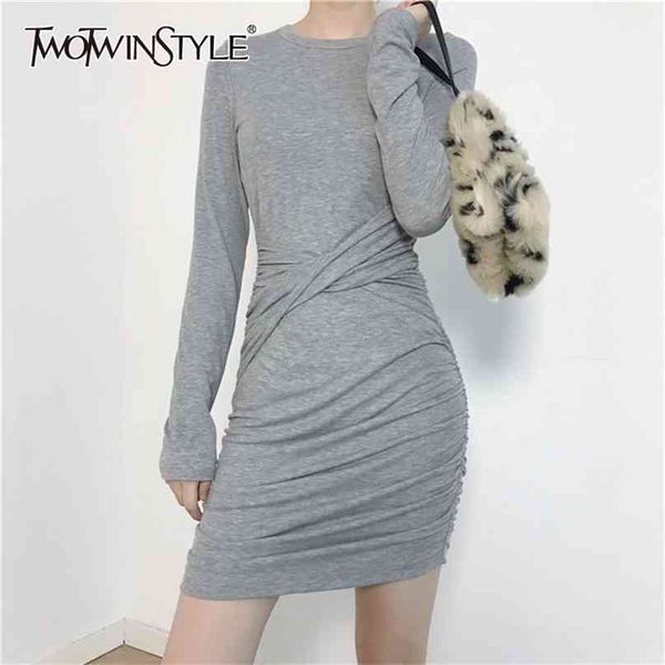 

patchwork cross ruched dress for women o neck long sleeve high waist mini dresses female fashion clothing 210520, Black;gray