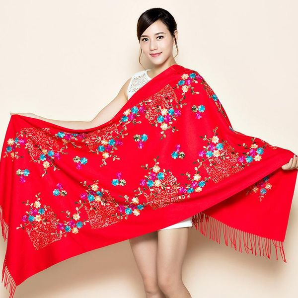 

scarves delicate embroidery winter scarf for women flower cashmere pashmina fashion tassel long scarfs echarpe foulard femme, Blue;gray