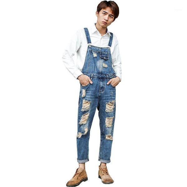 

men's jeans for men denim overalls male korean version of the hole blue size s-6xl