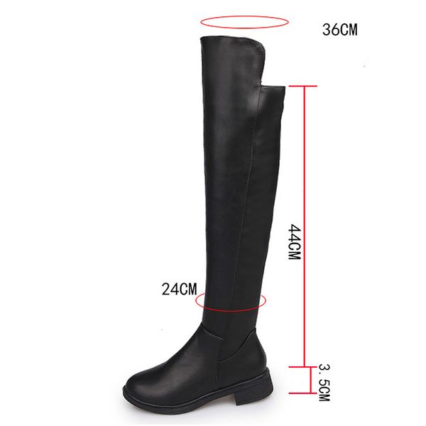 

leather boots women winter plush pu rubber for warm suede knee high retouch leg female soft shoes 3213, Black