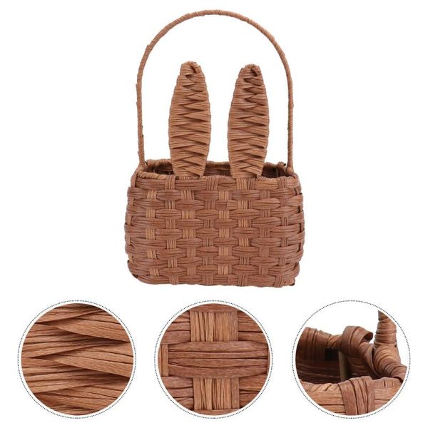 

emulated rattan woven picnic basket kid ear hand (light brown) storage baskets