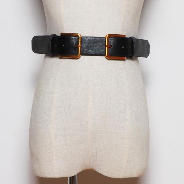 

belts 2021 designer double buckle pins waist belt women pu waistband adjustable casual cinch female autumn winter caestus, Black;brown