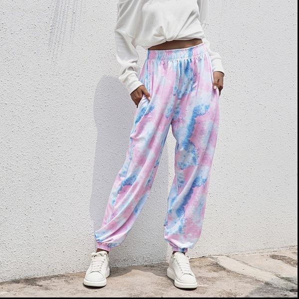 

cotton sweatpants oversized tie women capri dye loose wide leg soft high waisted trousers joggers sports pants hip hop streetwear, Black;white
