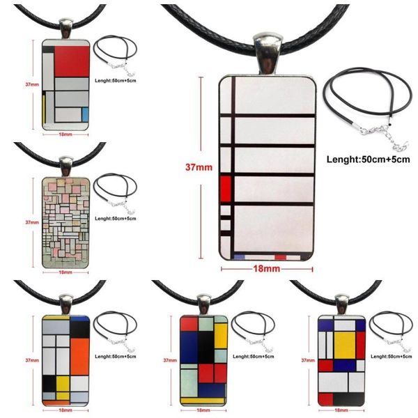

pendant necklaces mondrian for women glass necklace handmade half rectangle, Silver