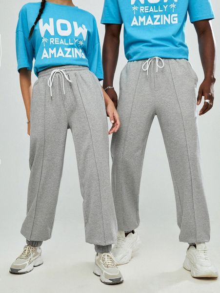 

1pc drawstring waist sweatpants 67ik#, Black