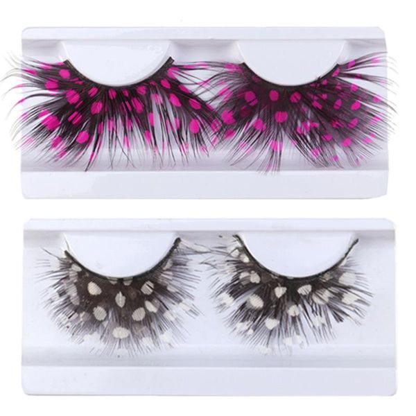 

2pairs cosplay fake eyelashes feather eyelash pink white spot false