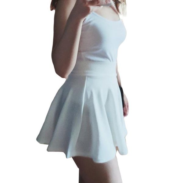 

skirts women skirt mini sweet collage girl style skater elegant high elastic waist solid color lady a-line short pleated, Black