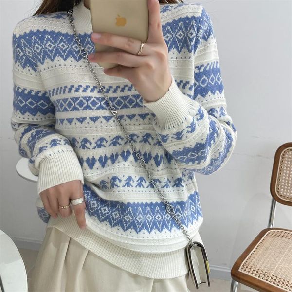 

women's sweaters for women 2021 autumn winter thick warm casual o neck pullovers stripe knitted female clothes 6842#, White;black