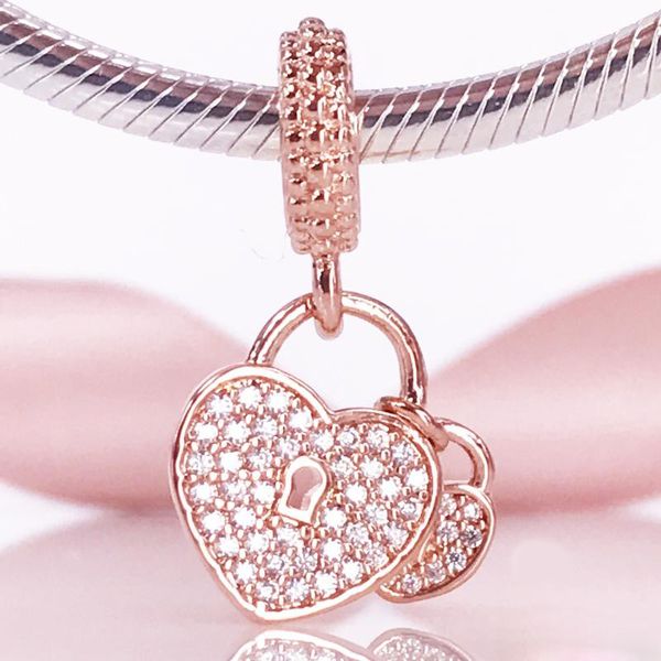 

new arrivel 2020 autumn rose gold collection s925 love locks pendant charm fit european pandora snake bracelet jewelry 781807cz charm, Black
