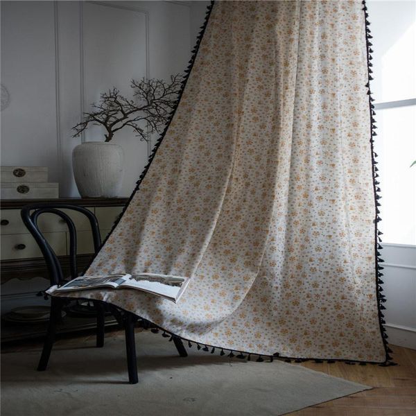 

white bronzing tassel curtain window treatment festival style cotton linen semi-shading home living room curtains decoration & drapes