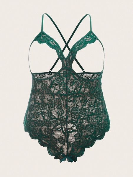 

plus floral lace cut-out teddy bodysuit z4a2#, Black;white