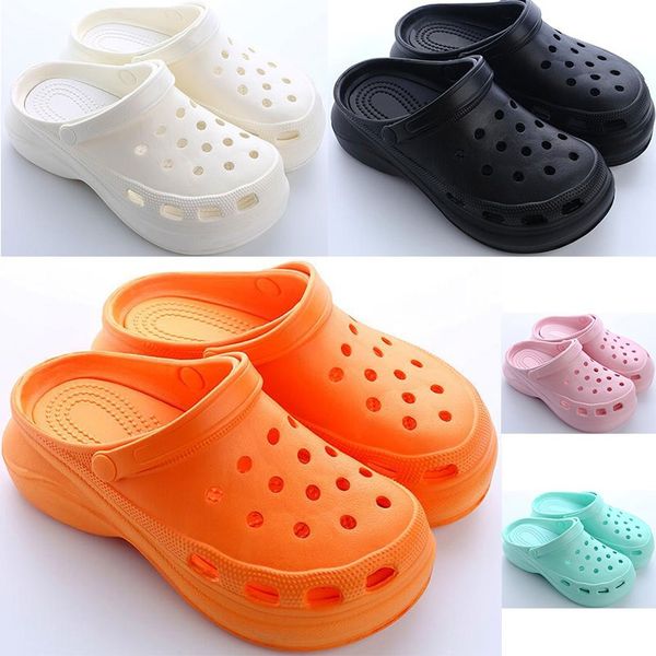 

2021 womens summer thick-soled hole shoes ladies height increase shoe black white orange pink girls women beach classic sandals slippers six