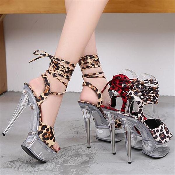 

summer women leopard print high heel platform sandals ladies stiletto cross strap open toe pole dance shoes plus size 34-43, Black