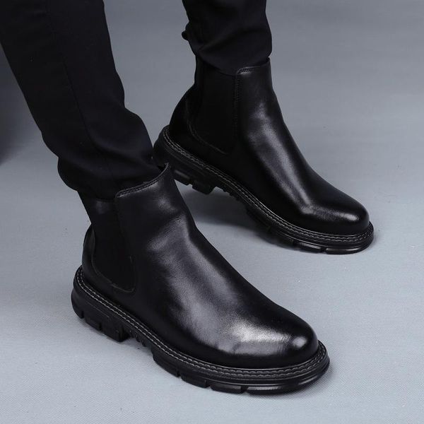 

boots charm2021 british style korean of thick soled high men's shoes, Black