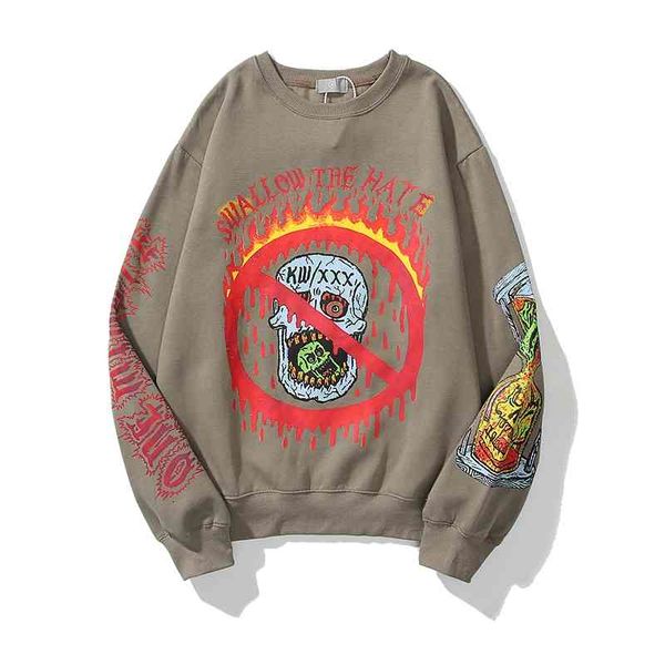 

men's t-shirts west skull pattern fleece o neck hoodies stanger things men and women oversize streetwear sweatshirt loose casual h, White;black