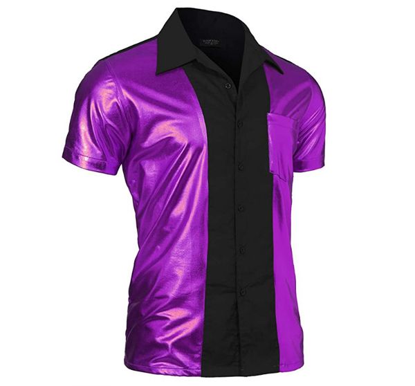 

men's shirts 2021 bright face plicing hort leeve fahion lapel bae, White;black