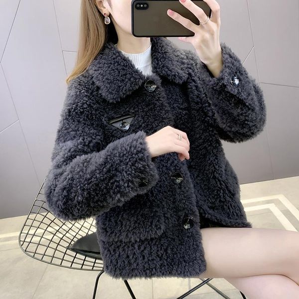 

women's fur & faux shzq 2021 sheep shearing coat short composite one lamb, Black