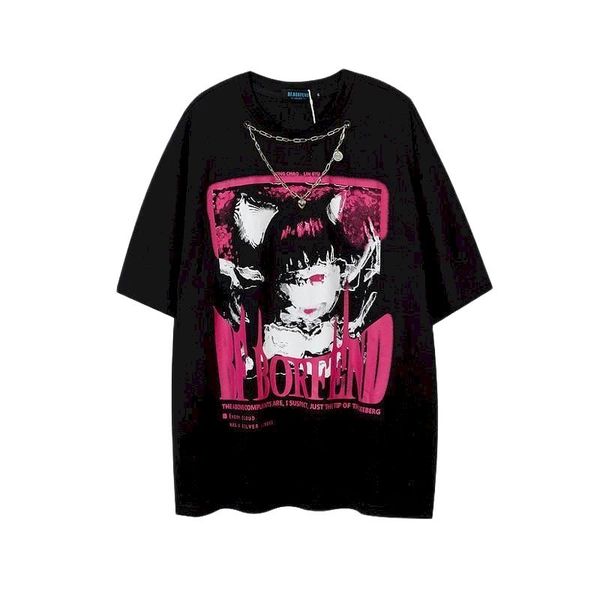 

cool bla t-shirt o-ne summer hip hop t shirt for boy couple funny gothic t shirts fashion loose punk y2k oversize t shirt, Black
