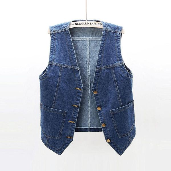 

women's vests autum 2021 fashion slim short big size student collarless denim vest coat for party wedding outdoor, Black;white